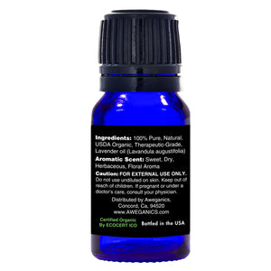 Lavender Essential Oil, 10 Ml, USDA Organic, 100% Pure & Natural Therapeutic Grade