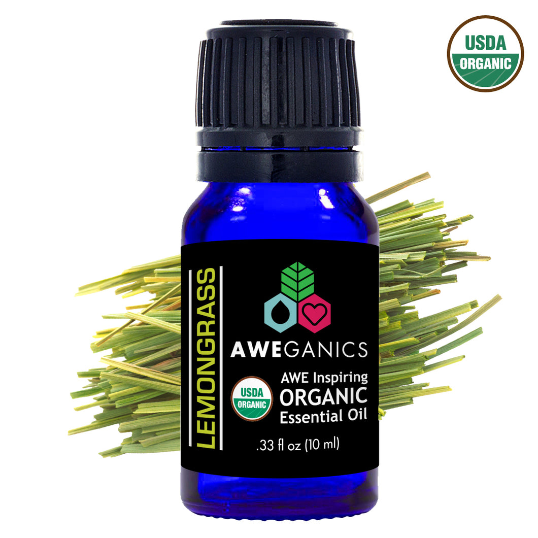 Lemongrass Essential Oil, 10 Ml, USDA Organic, 100% Pure & Natural Therapeutic Grade