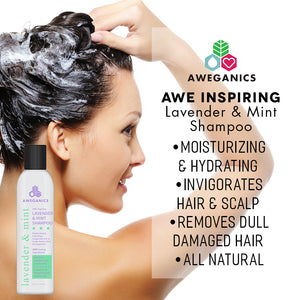 Aweganics Lavender Mint Hair Shampoo - AWE Inspiring Natural Aromatherapy Invigorating Purple Shampoos
