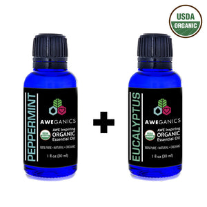 2 Pack - Peppermint & Eucalyptus Essential Oil, USDA Organic - 100% Pure, Natural Oils, Premium, Therapeutic Grade, Undiluted