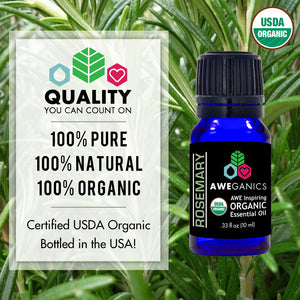 Rosemary Essential Oil, 10 Ml, USDA Organic, 100% Pure & Natural Therapeutic Grade